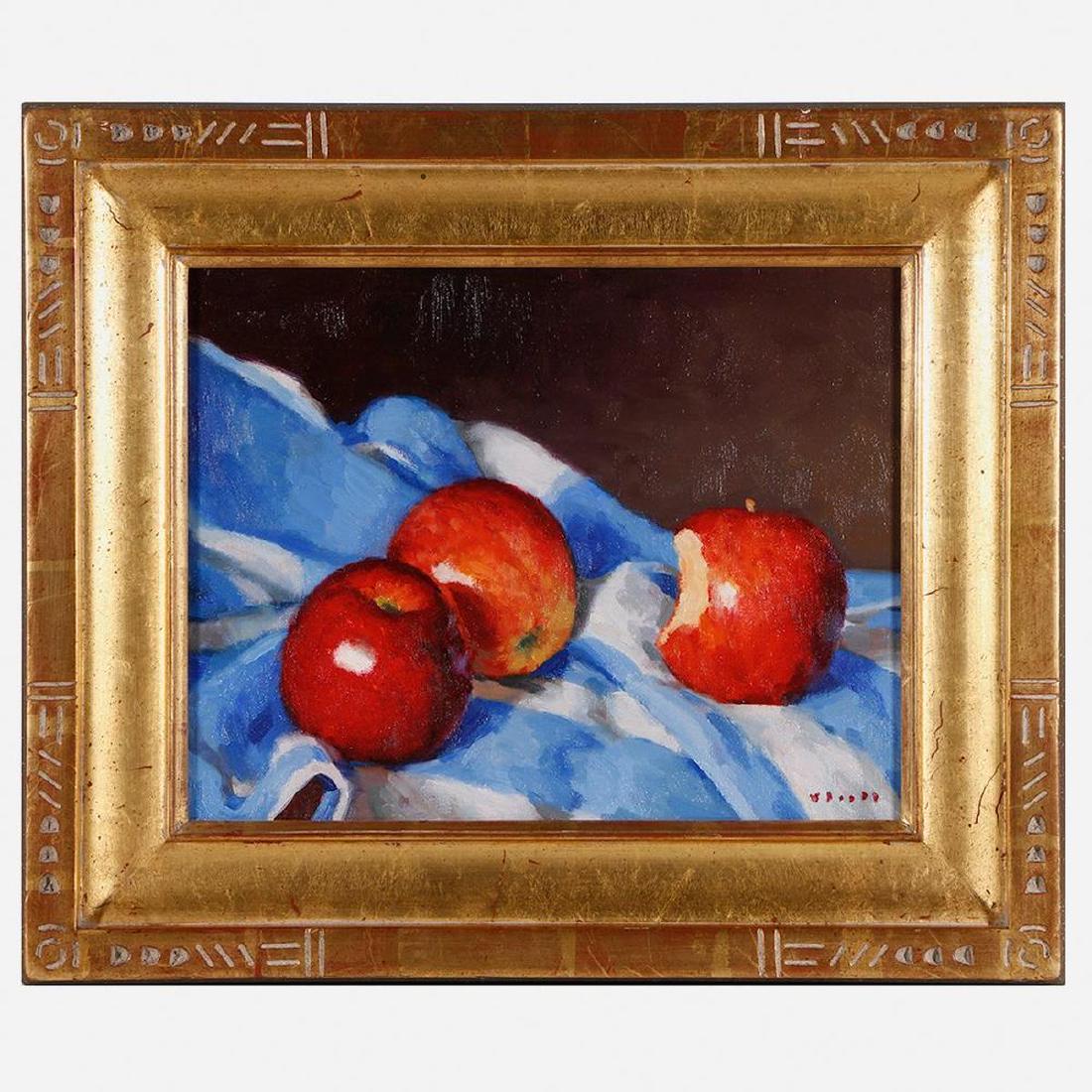 Gregory Hull (born 1950): Artist: Gregory Hull (born 1950). Title: Forbidden Fruit. Signature: signed bottom right. Size: Artwork: 11 x 14 inches. Frame: 16 3/4 x 19 3/4 inches. Created: 2004. Medium: Oil on Panel. John Pence