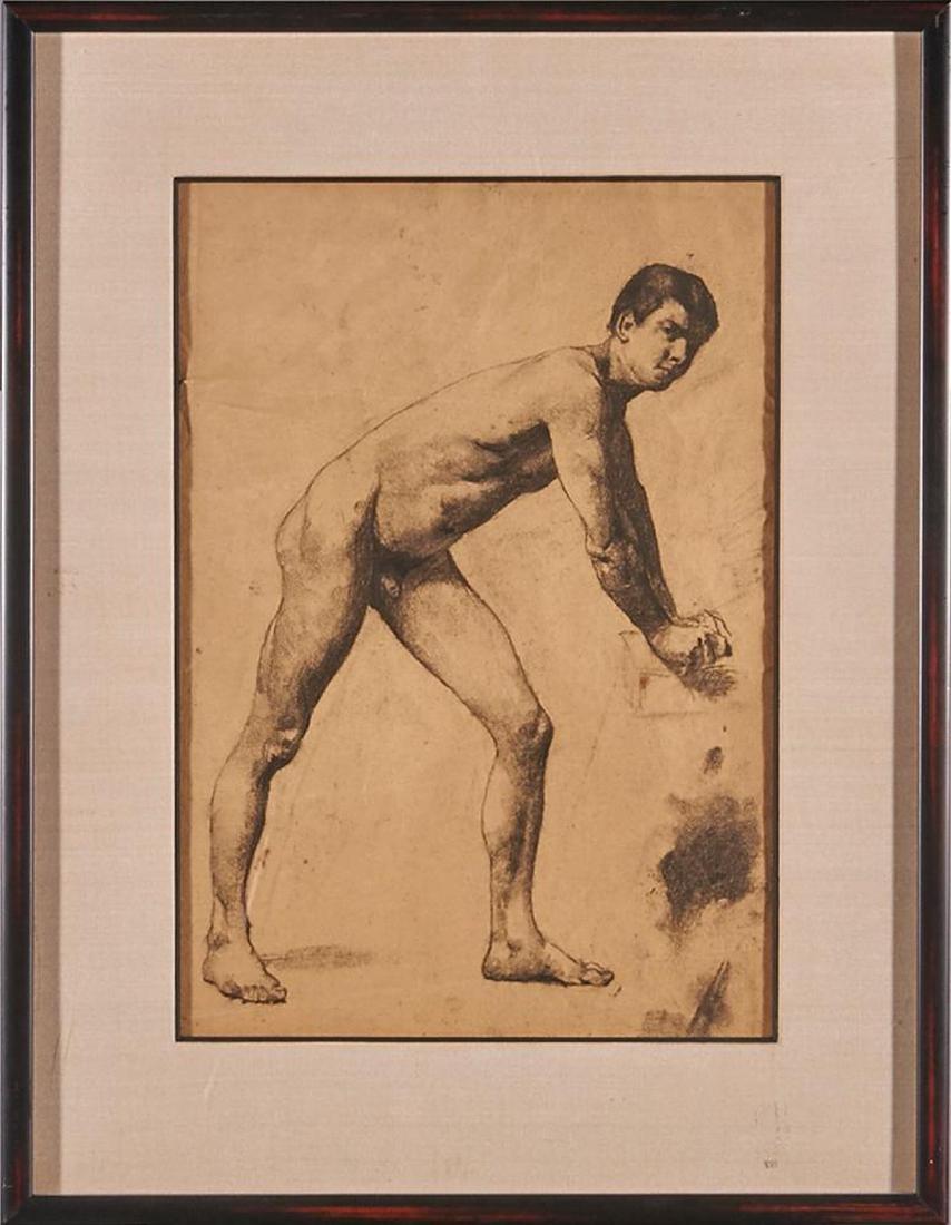 Albert Beck WENZELL (Attrib.) (1864-1917): Artist: Albert Beck WENZELL (Attrib.) (1864-1917). Title: Study. Signature: unsigned. Size: Artwork: 24 x 13 1/4 inches. Frame: 22 3/4 x 17 1/2 inches. Medium: Charcoal. John Pence was founder and own