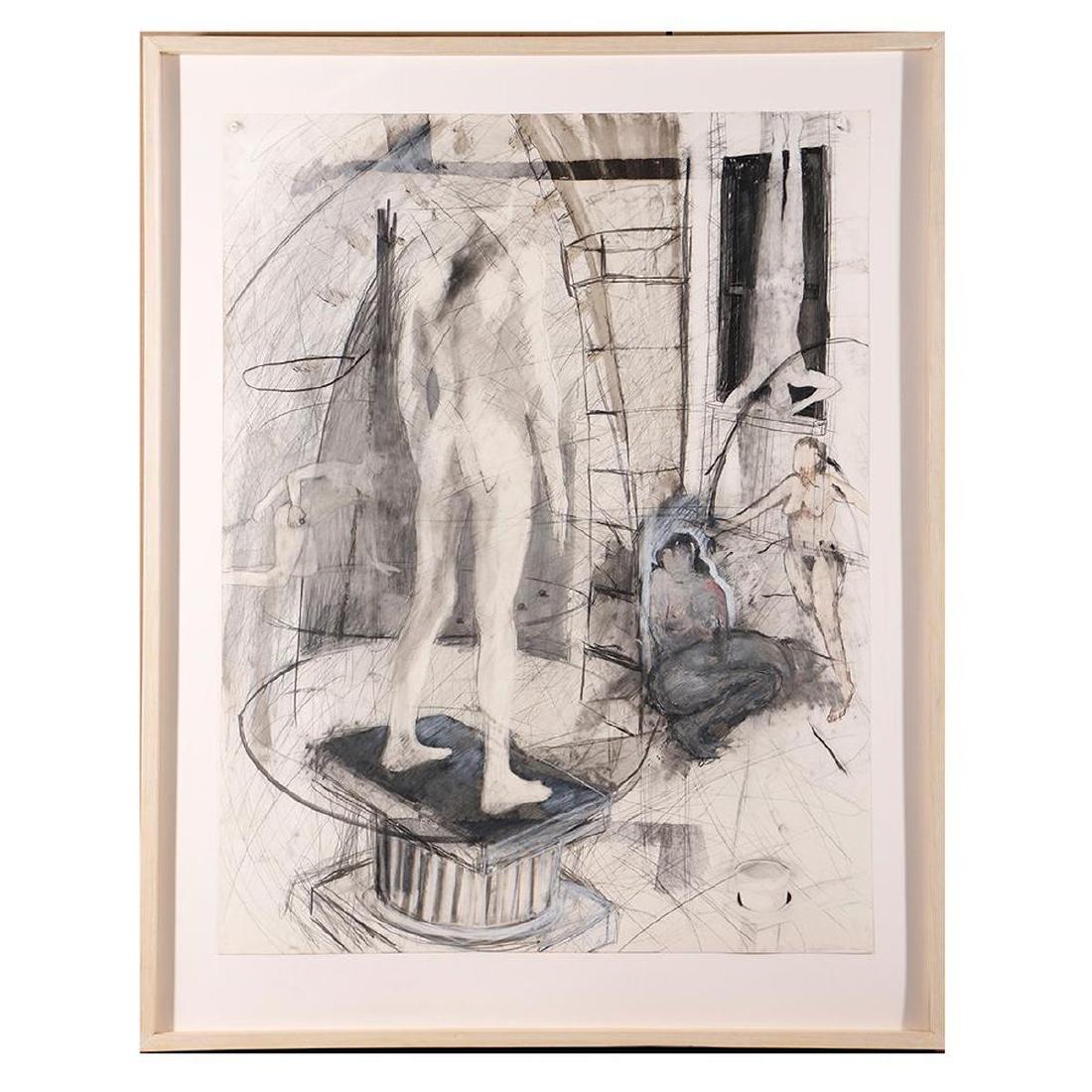 Gary Viviano (20th/21st Century): Artist: Gary Viviano (20th/21st Century). Size: Artwork: 40 X 32 inches. Frame: 48 X 37 1/4 inches. Created: 1995. ?Medium: Mixed Media on Paper. John Pence was founder and owner of the largest art ga