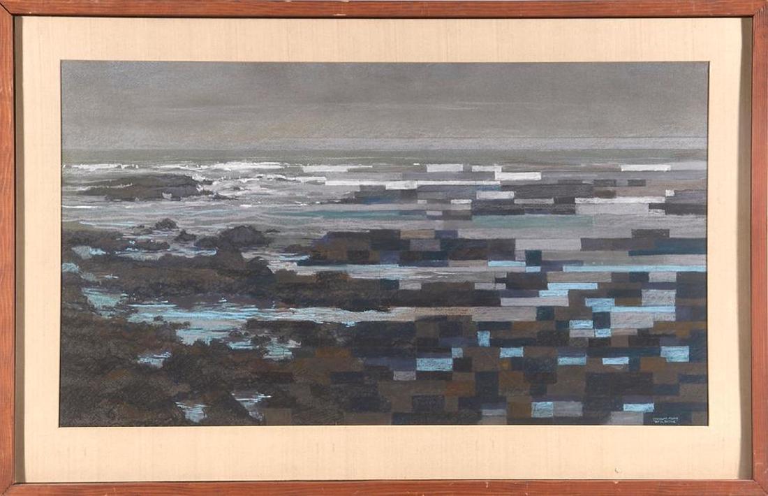 Douglas Fenn Wilson (born 1953): Artist: Douglas Fenn Wilson (born 1953). Title: Fish from a Fountain. Size: Artwork: 17 1/2 x 31 inches. Frame: 23 3/4 x 36 3/4 inches. Medium: Oil and mix media. John Pence was founder and owner of 