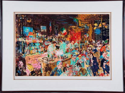 LeRoy Neiman (1921 - 2012): Artist: LeRoy Neiman (1921 - 2012). Title: Bar scene with Sinatra, etc. Signature: Lower left. Size: Artwork: 28 1/2 x 40 1/2 inches. Frame: 39 1/2 x 51 1/4 inches. Condition: Good. Created: Second