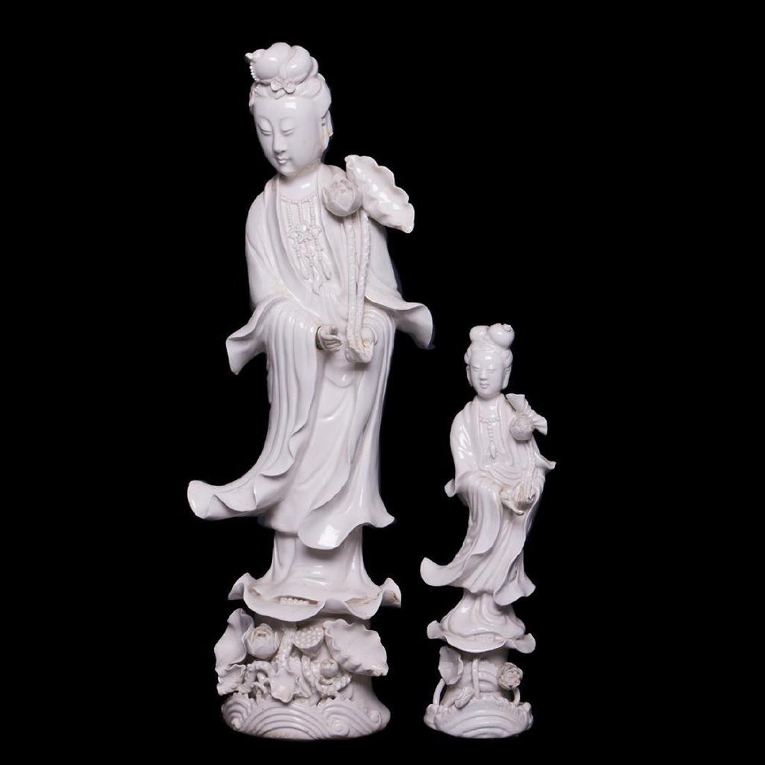 Two Chinese blanc de chine porcelain Kwan Yens figures. (1 of 10)