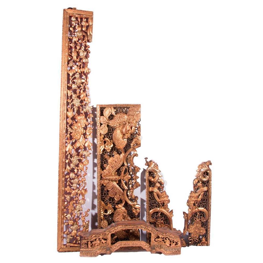 Five Chinese carved and gilt Architectural panels. (1 of 10)