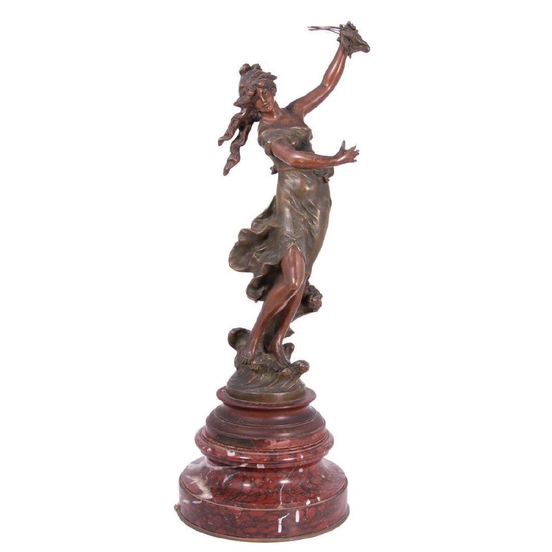 Le Rhythme de la Vague, by Louis Moreau: , by Patinated metal figure titled Le Rhythme de la Vague by Louis Moreau standing on a Rouge Marble Base. 19th. Century. Condition: Perfect. Not attached to the marble base. Dimension: Heigh