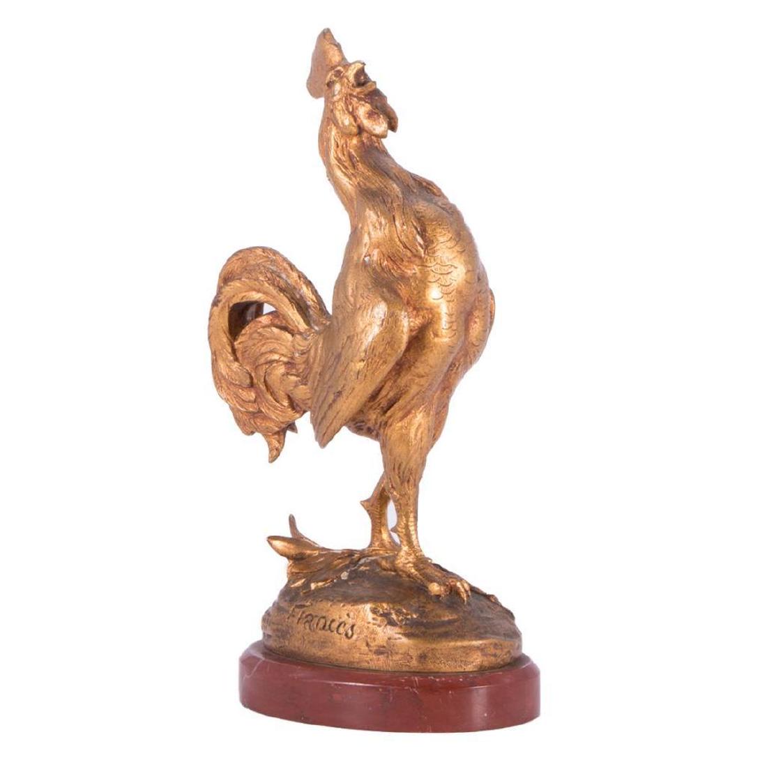 Gilt French Bronze Rooster on Rouge Marble Base. (1 of 8)