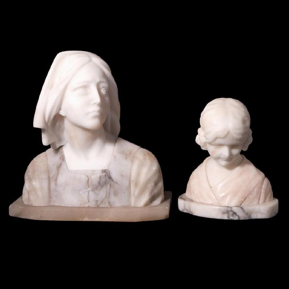 Two Marble and Alabaster Carved Female Busts, 19th C. (1 of 7)
