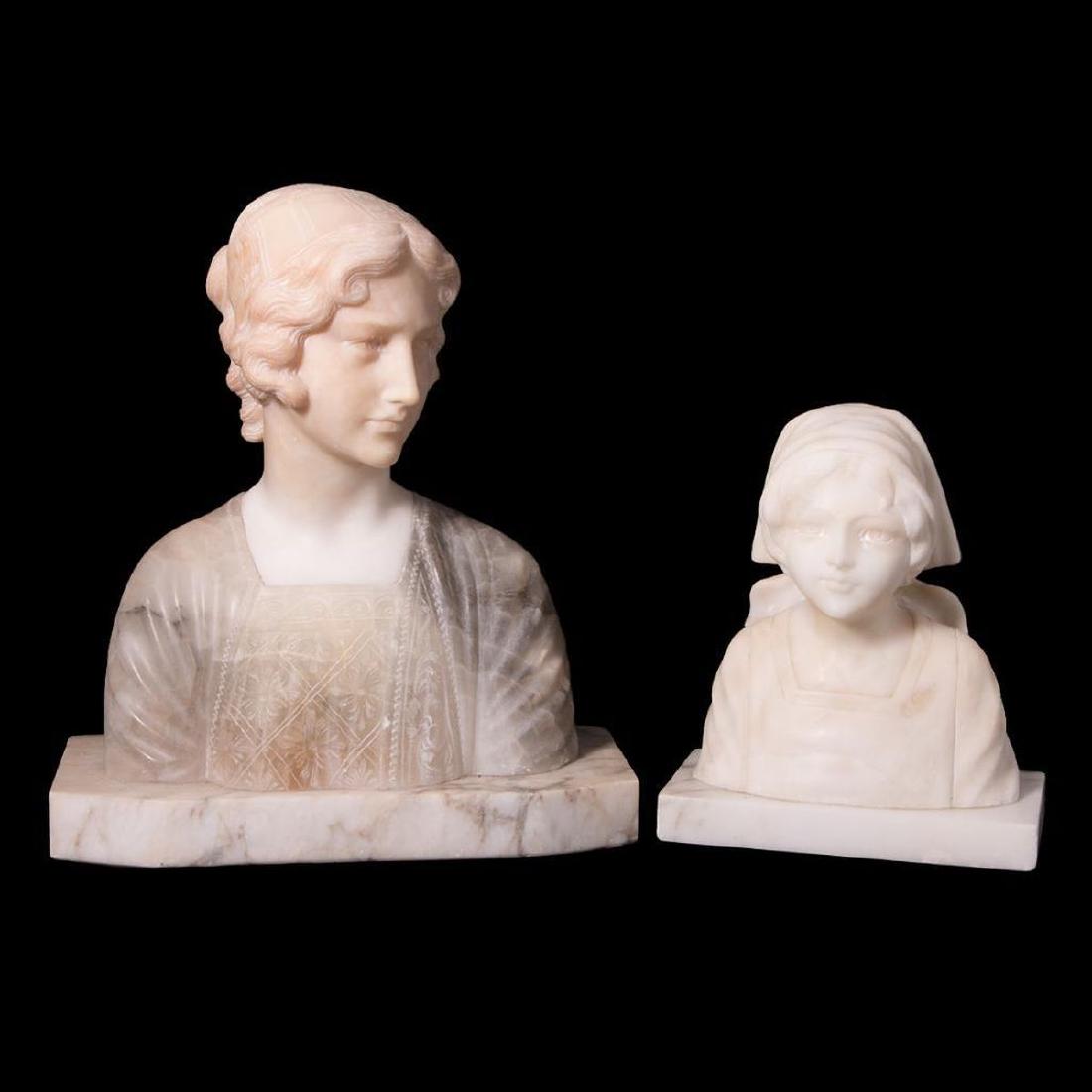 Two Carved Marble Busts of Young Women. (1 of 8)