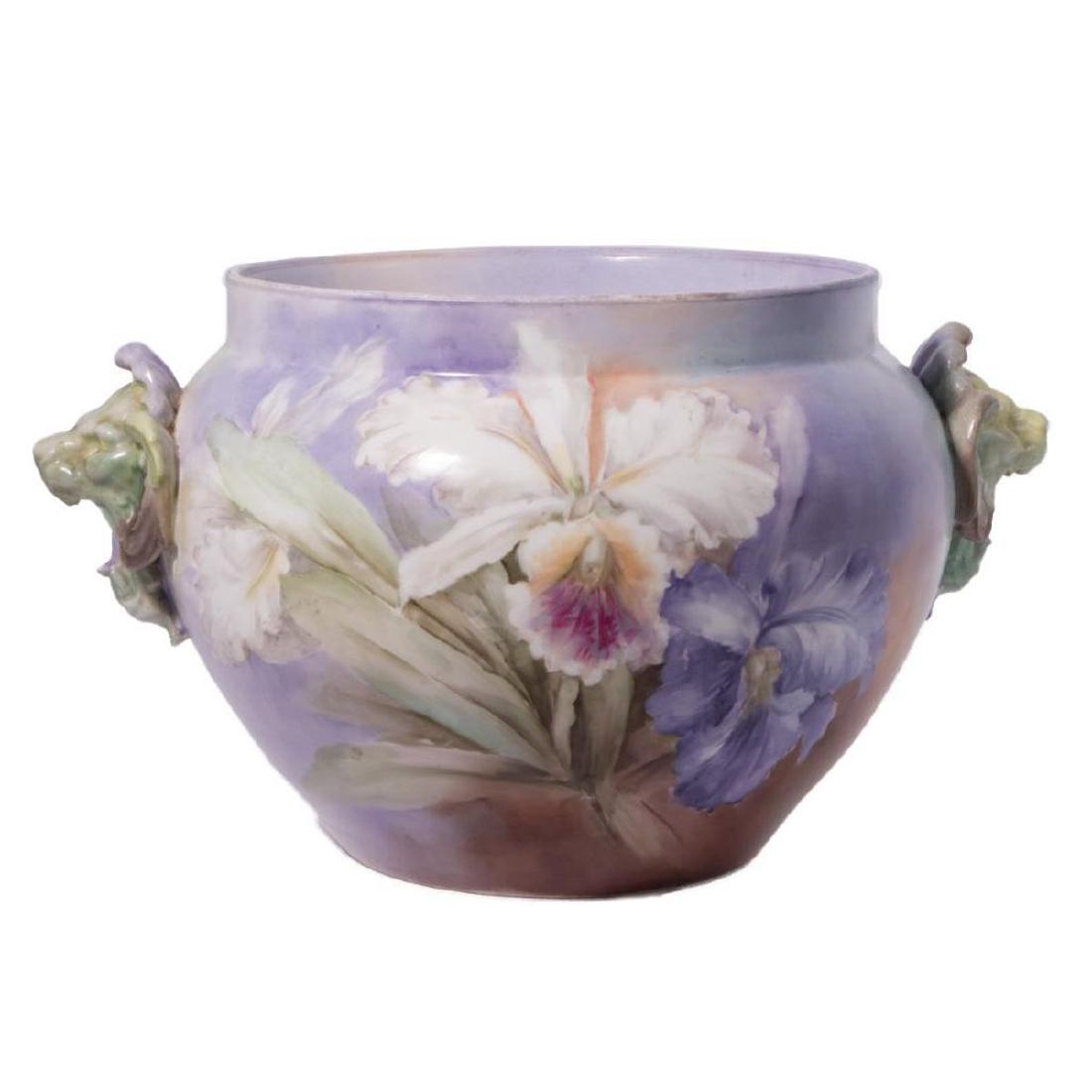 Porcelain Cachepot/Planter with Hand Painted Iris' and (1 of 8)