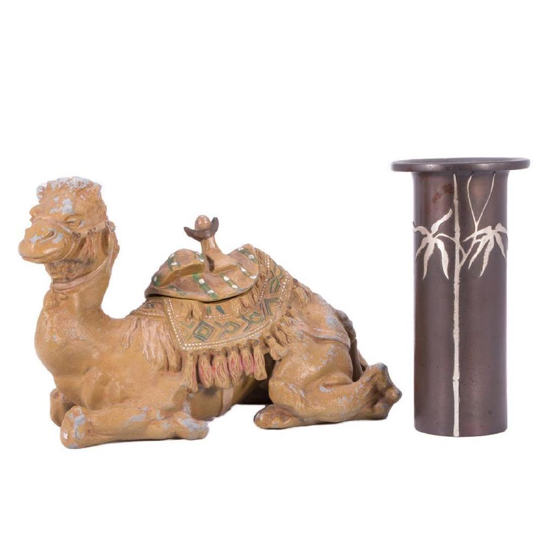 Heitz Bronze Vase with Sterling Inlay and a Camel Inkwe (1 of 7)