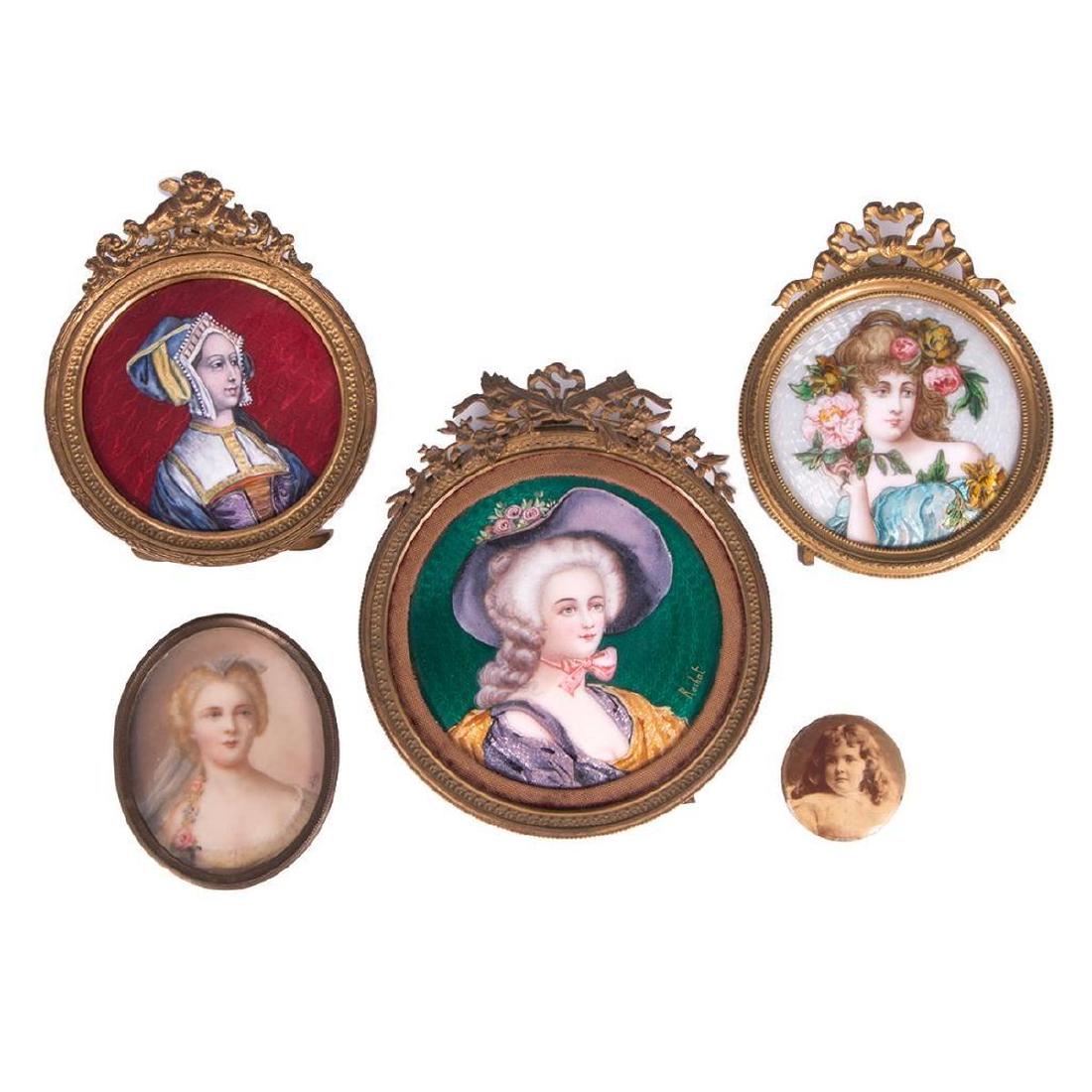 Five Portrait Miniatures, Mostly Painted on Copper. (1 of 5)