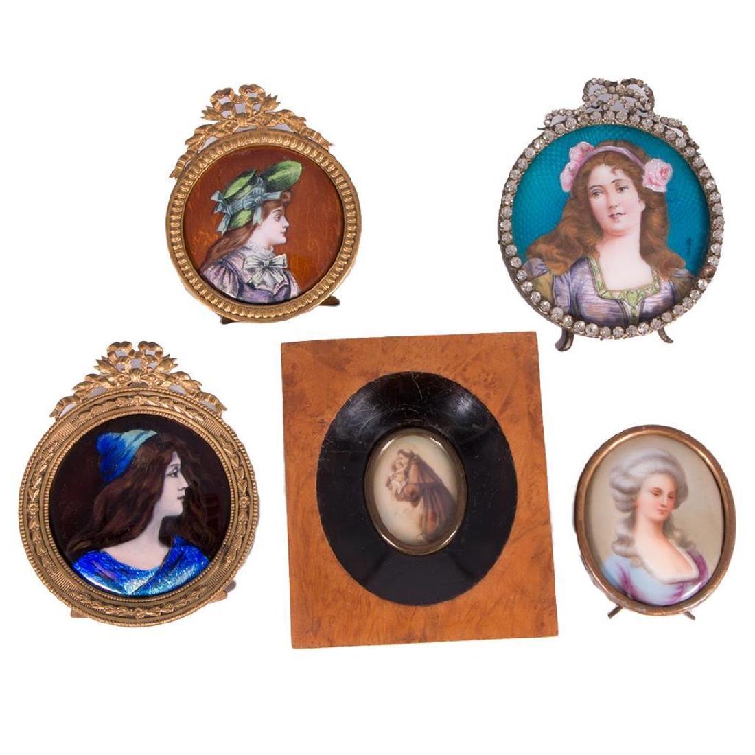 Five Enamel Portrait Miniatures on Copper. 19th and 20t (1 of 3)