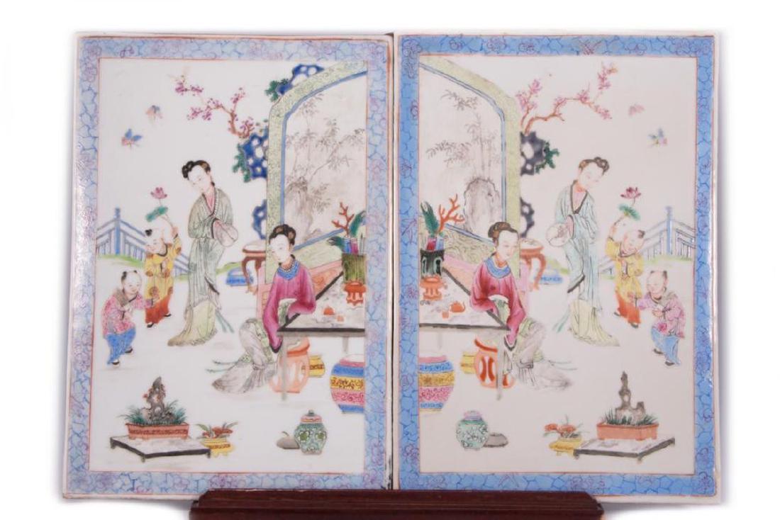 Pair of Polychorme Enameled Plaques. (1 of 7)