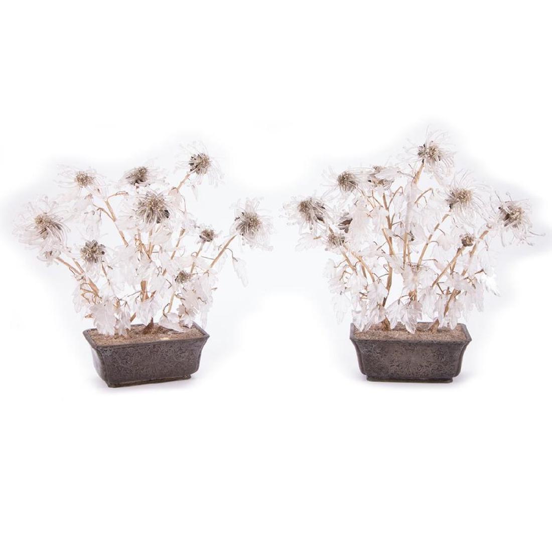 Pair of Quartz Chrysanthemum Plants Potted in Brass Pot (1 of 9)