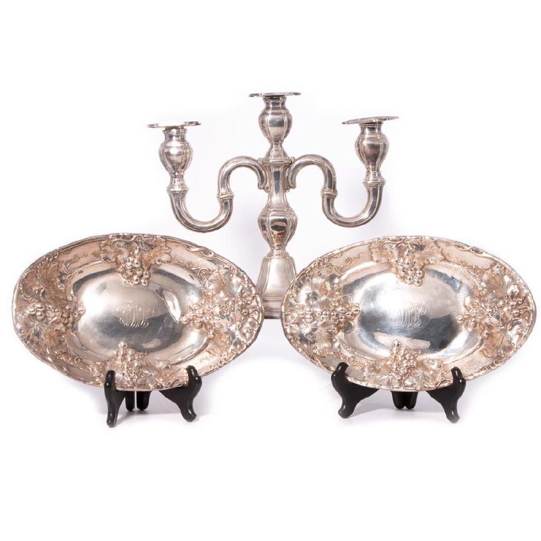 Sterling Pair of Oval Trays, Three Light Candleabra (1 of 6)