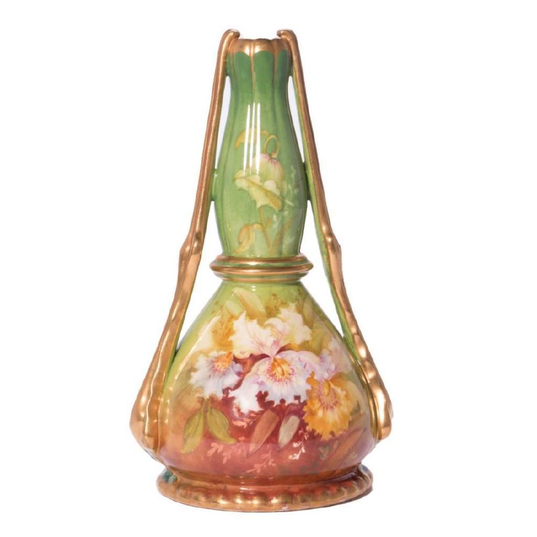 Porcelain Vase in Shape of Bottle, Hand Painted Flowers (1 of 6)
