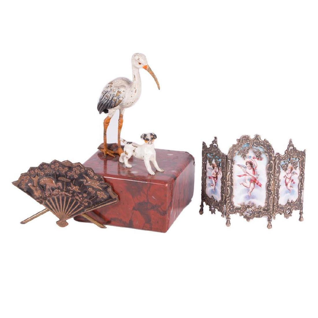 Cold Painted Bronze Figures on Marble Base, Minature Sc (1 of 3)