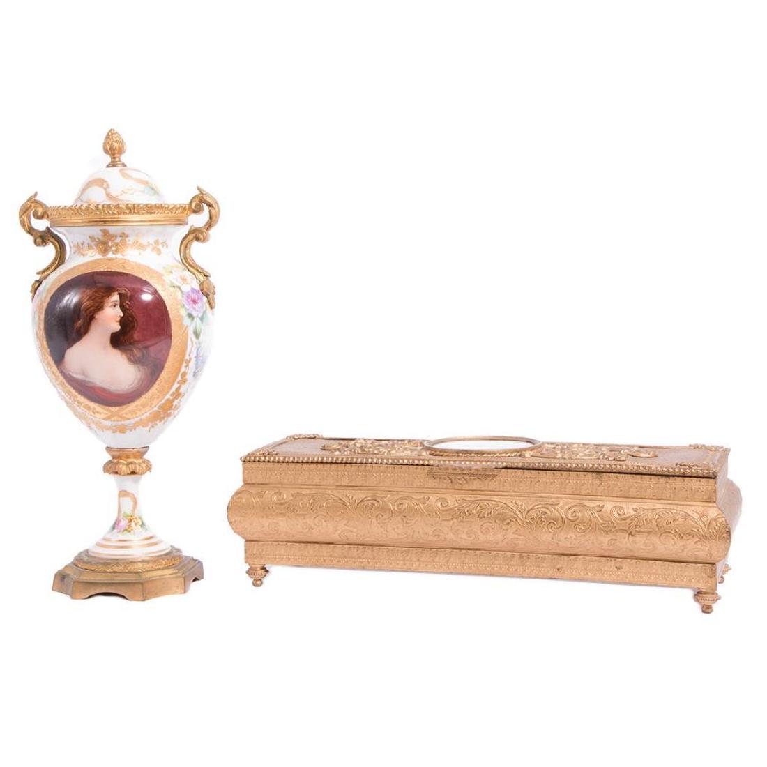 Sevre Covered Urn and Italian Gold Box, both Painted wi (1 of 9)