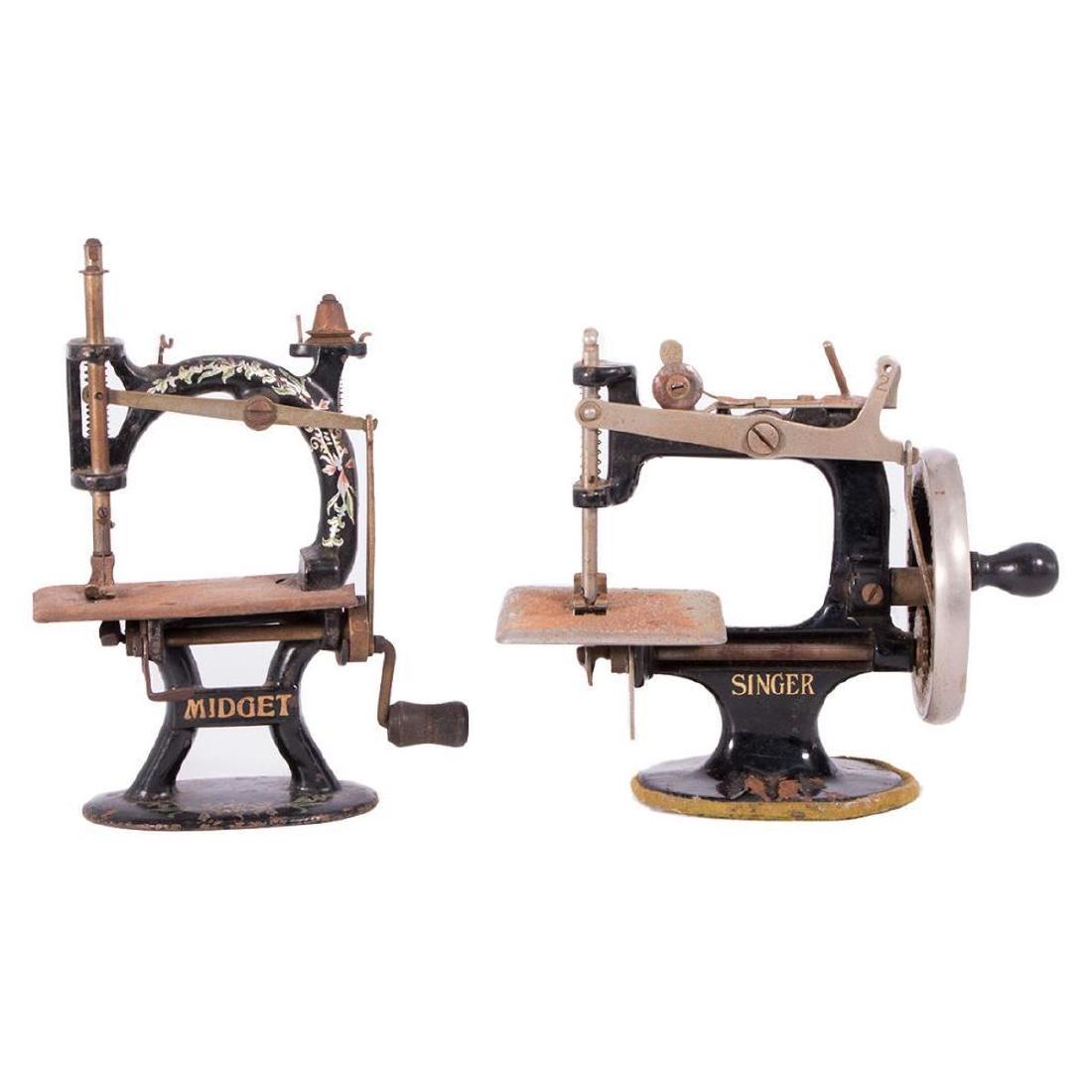 Two Cast Iron Hand Crank Sewing Machines, One Singer ot (1 of 6)