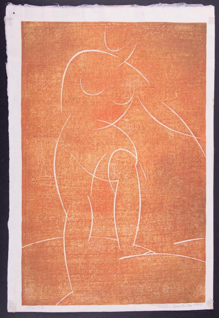 Yoshida Toshi Woodblock print: Artist: Toshi YOSHIDA (1911-1995). Title: Nude. Date: 1950s. Medium: woodblock. Condition: pencil signed, no condition problems to note. Dimensions: framed. 10 1/4 x 15 3/8 inches (sight).