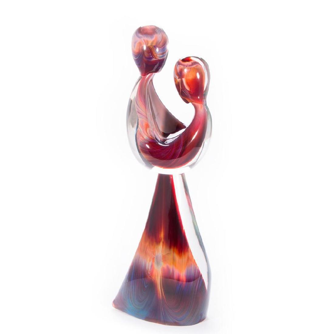 A large Venetian glass sculpture signed Dino Rosin.: An large and impressive Murano Venetian glass sculpture depicting two lovers in an embrace. Paper labels on the base state Dino Rosin, Hand Made and Studio Rosin, Murano Venezia. Sculpture measu