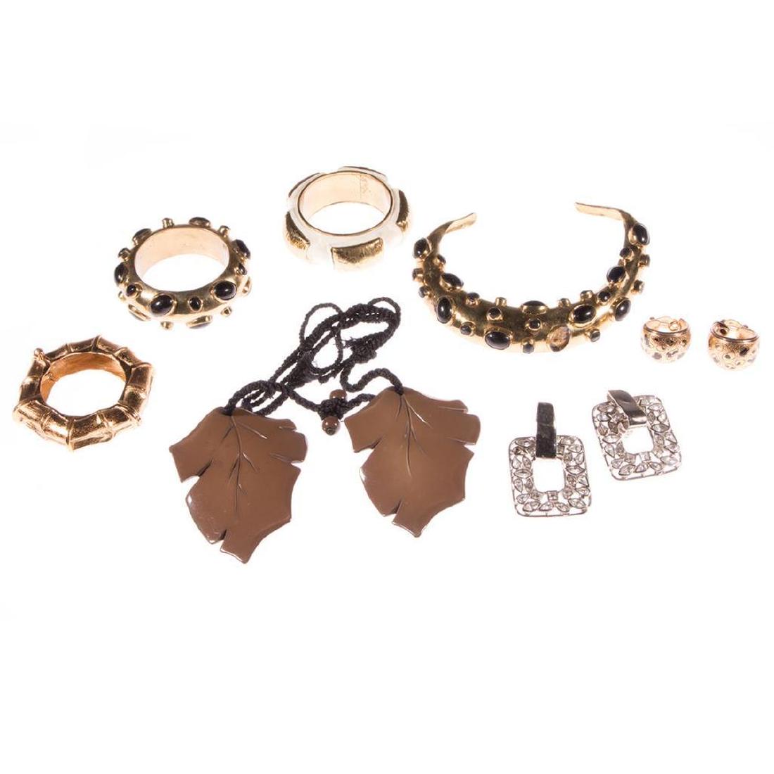 Vintage Costume Jewelry: 7 pieces including Jean-Louis Scherrer Paris, Luisa Conti, Yves St. Laurent, and Robert Goosens (some damage)