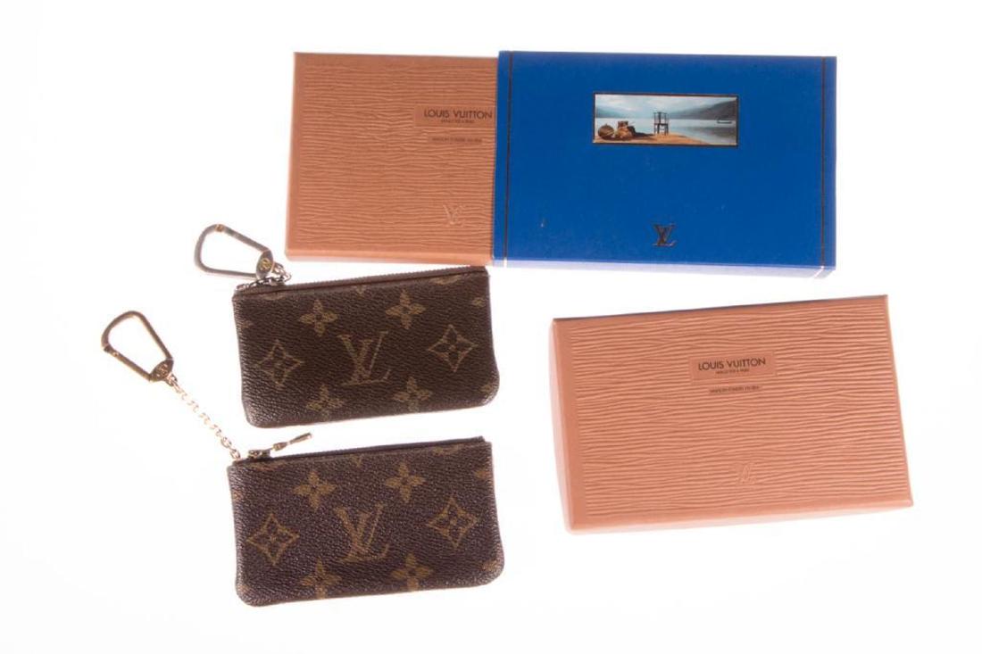 Louis Vuitton Monogram Accessories: including a note pad with outer box - 4 1/2 x 3 1/2in., new condition; two coin purses, a card holder and an ID case