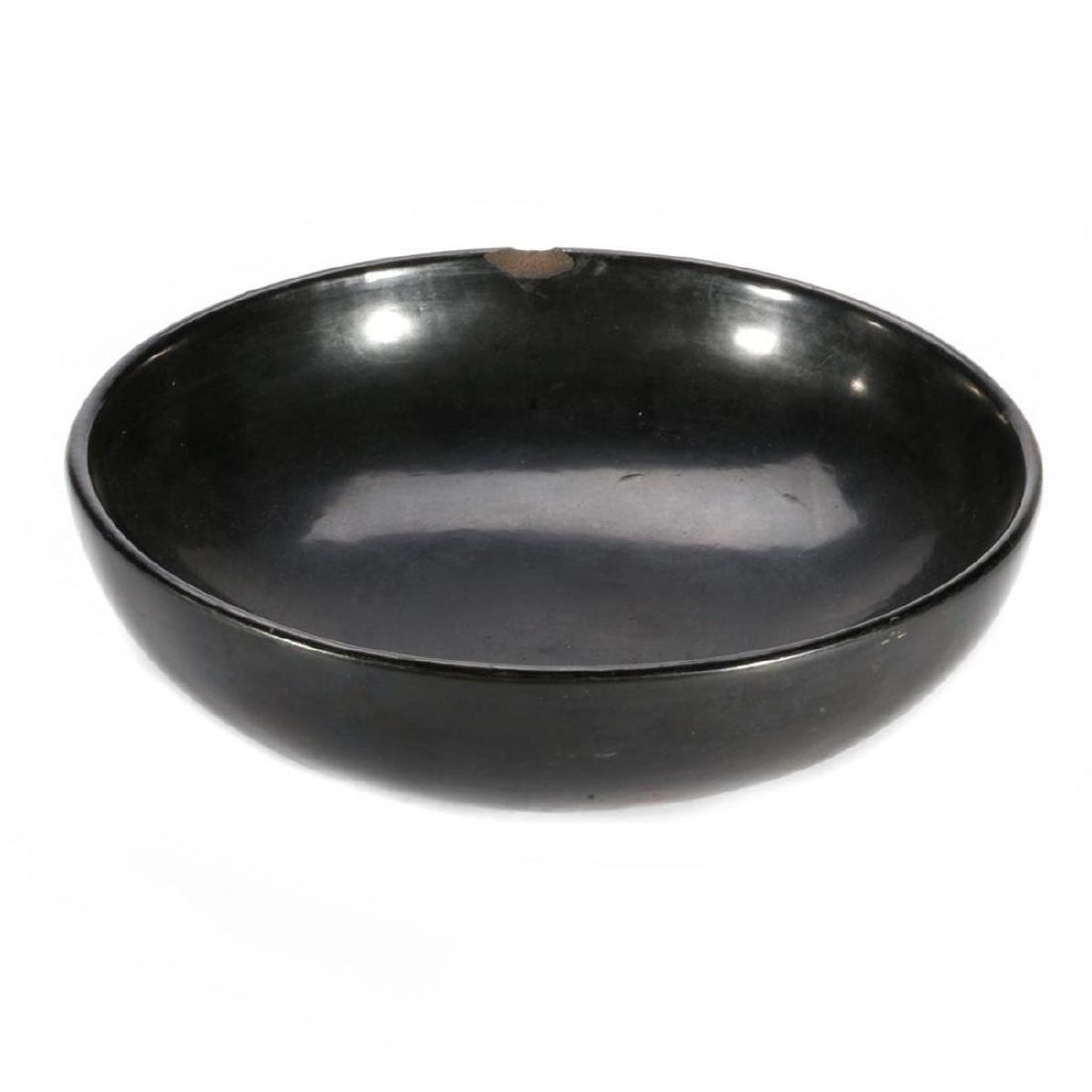 A San Ildefonso Blackware Bowl: Marie & Santana (Martinez) Height: 2 3/4in, Diameter: 11 1/4in