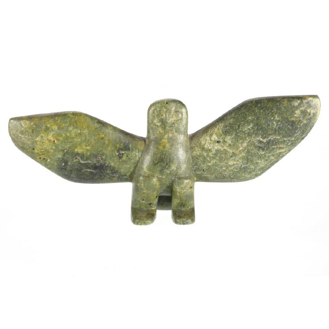 An Inuit Stone Sculpture: Latcholassie Akesuk, "Owl" Height: 4 1/2in, Width: 10 1/2in