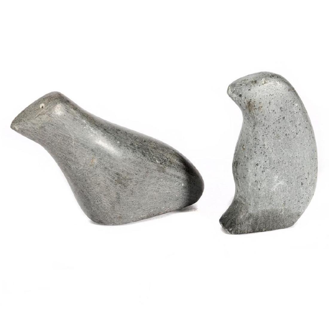 Two Inuit Stone Sculptures: Andrew Miki, "Upright Bird" and "Resting Bird" Height: 3 1/2 and 3in