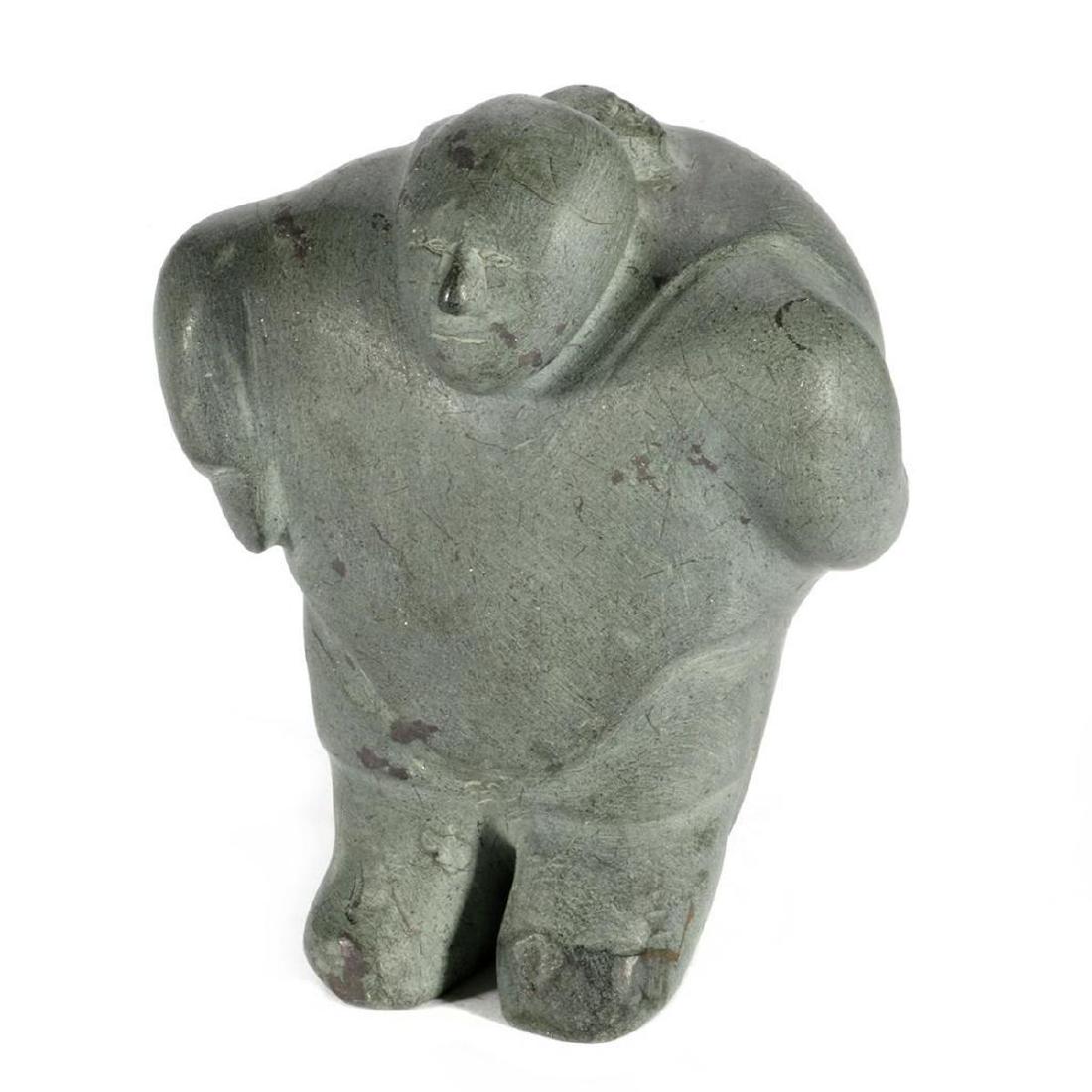An Inuit Stone Sculpture: Eric Niuqtak, "Mother and Child" Height: 6 3/4in