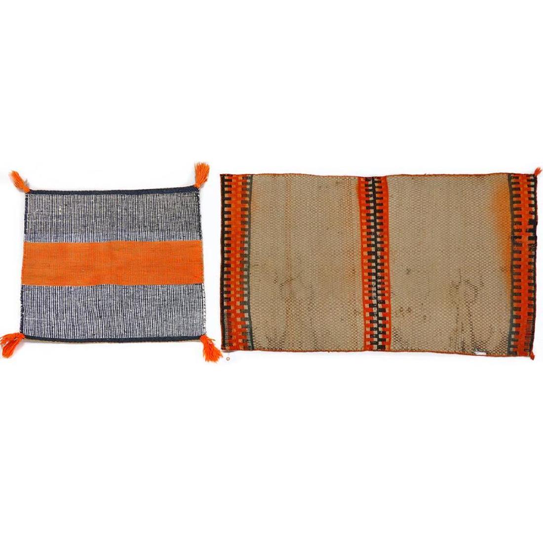 Two Navajo Twill-weave Saddle Blankets: One a double-saddle example Size: 4ft 3in x 2ft 6in and 2ft 2in x 2ft 6in
