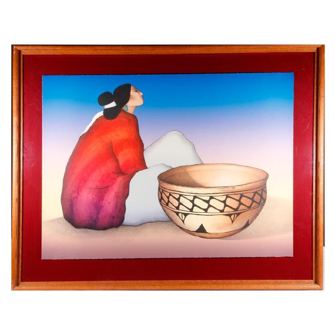 R. C. Gorman (1932 - 2005).: A color print by R.C. Gorman, 98/200, 1985 signed lower left measuring 26" x 36". Frame 35" x 44".