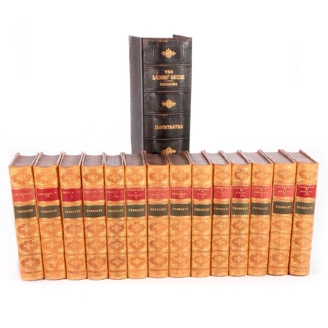 A 19th Century collection of Prescott's works and a: A 14 volume 19th century set of Prescott's history and a 19th century illustrated "Ladies' Guide To Health and Disease".