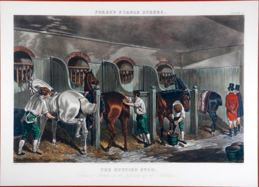 A 19th century English print of horse stables. (1 of 8)