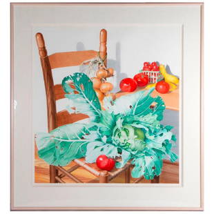 Sondra Freckelton (born 1936).: Artist: Sondra Freckelton (born 1936). Title: Still life with fruit. Signature: Lower right. Size artwork: 32 x30 inches. Frame: 42 1/2 x 40 inches. Condition: Good. Labels from Maxwell Davidson Galle