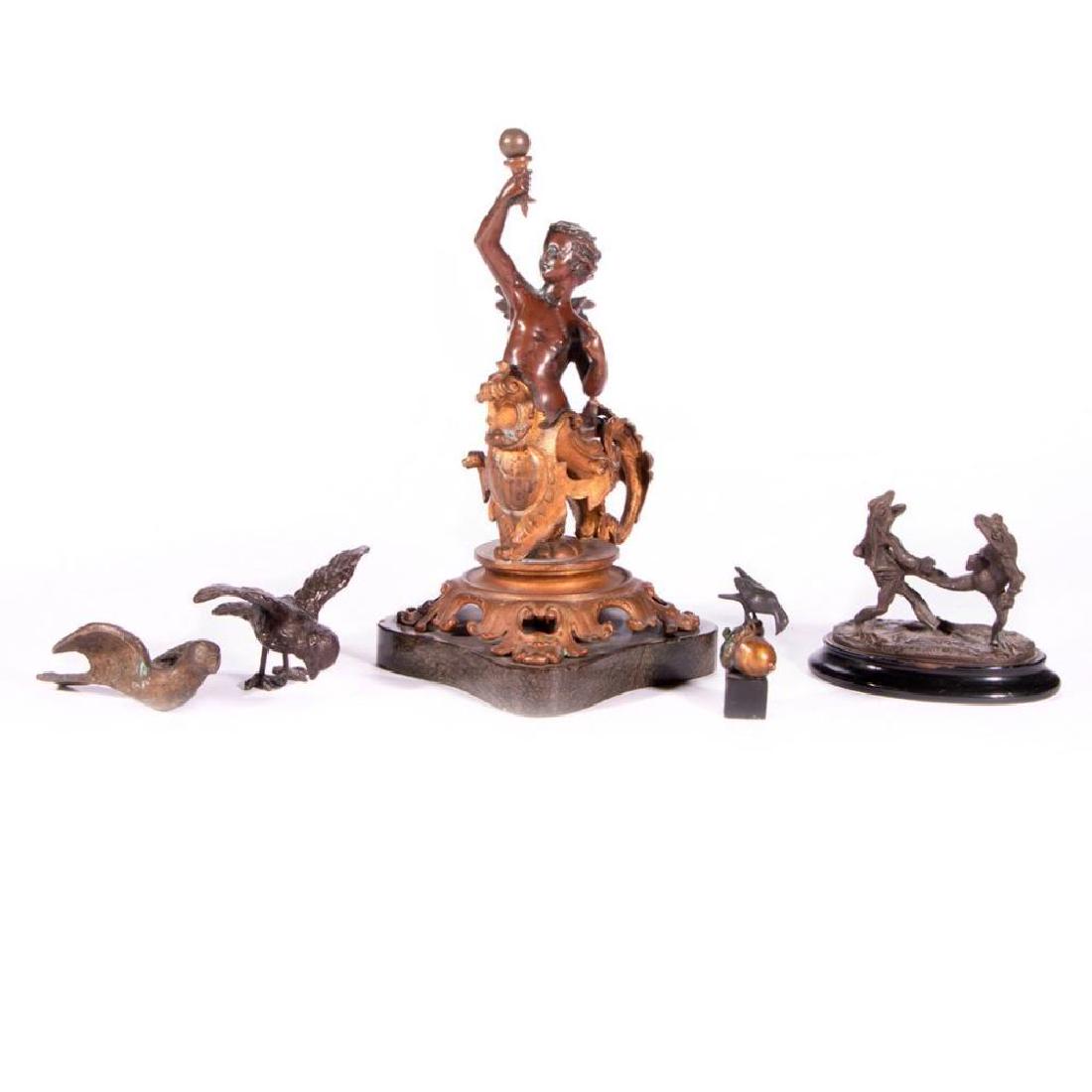 A Bronze angel on a marble mount and four small cast (1 of 10)