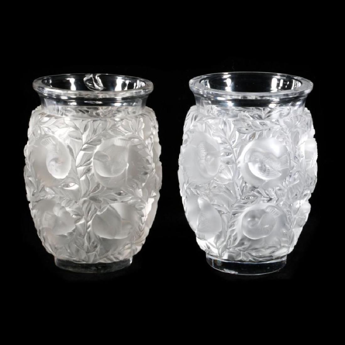 A PAIR OF LALIQUE CLEAR AND FROSTED GLASS VASES, (1 of 10)