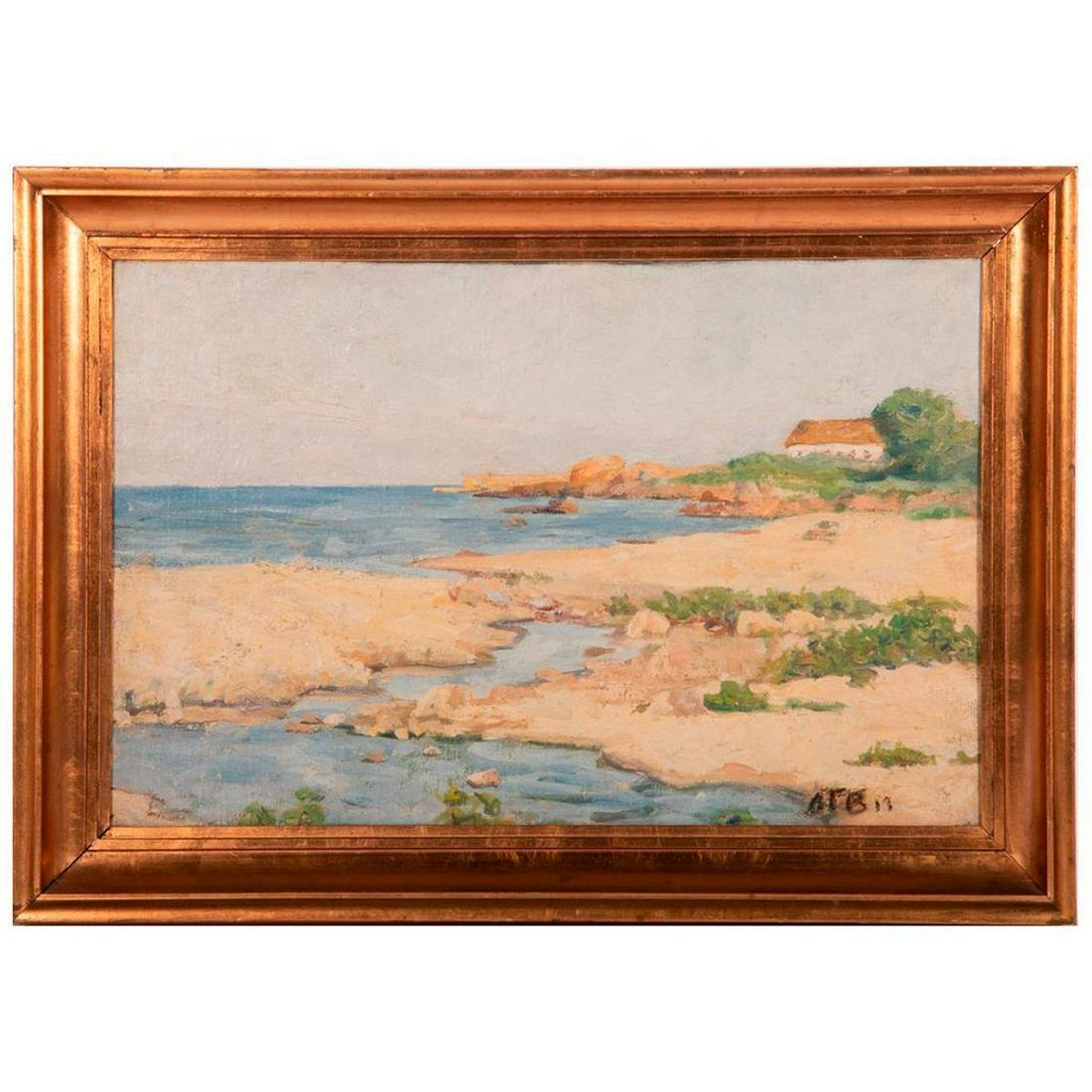 An oil on board coastal scene signed on lower right and (1 of 8)