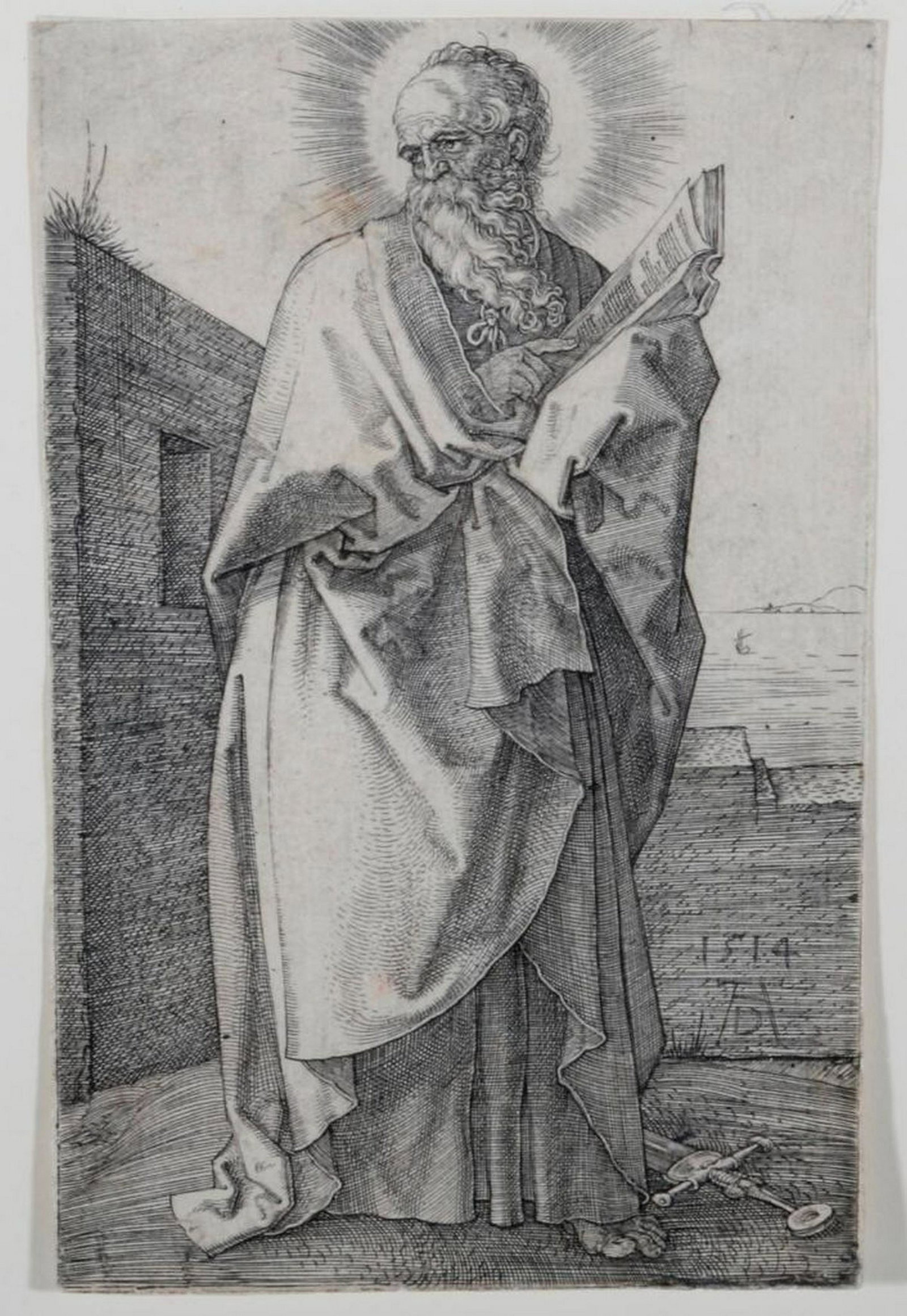 Albrecht Durer (1471 - 1528).: An original engraving of St. Paul by Albrecht Durer (1471 - 1528) with Associated American Artists , New York certificate of authenticity. Size paper: 10 inches high x 7. Size artwork: 4 ½ in