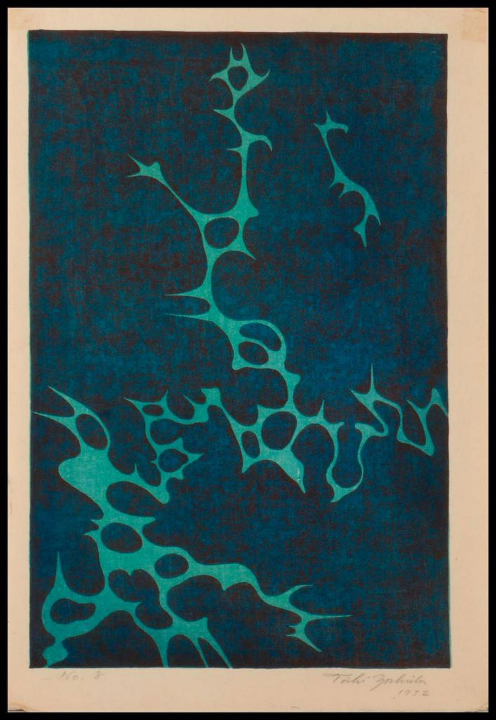 Toshi Yoshida (1911 - 1995).: A mid 20th century Japanese modernist woodblock print by Toshi Yoshida (1911 - 1995) titled No. 8. Toshi Yoshida was second generation of the venerable Yoshida family of artists working in