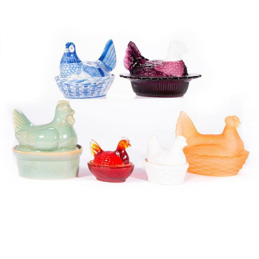 Six assorted porcelain and glass nesting chicken (1 of 9)