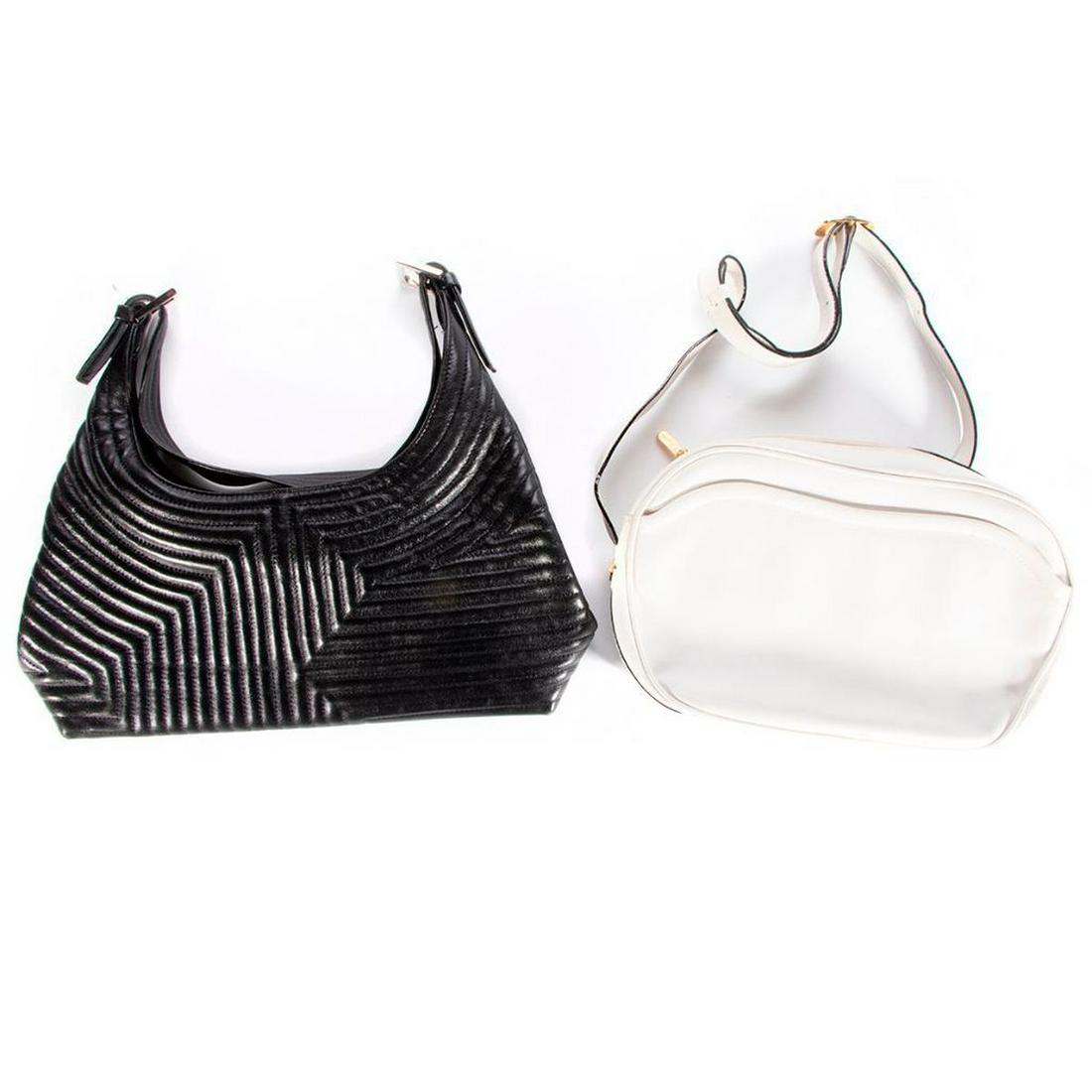 Ferregamo & Bally Handbags: white Salvatore Ferregamo measuring: 10.5 x 6.5 x 3in.; black Bally: 13 x 6 x 3in.; both with storage/dust bags; very good condition Items are sold as is. Please inquire about condition if not otherw