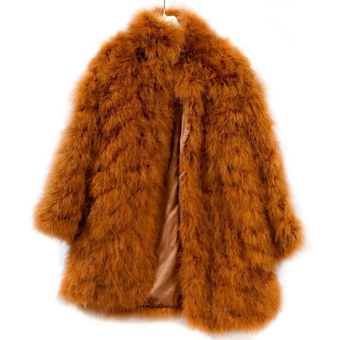 Andre Lang Vintage Feather Coat, French: Brown dyed turkey feathers; no size; overall length: 35in. Items are sold as is. Please inquire about condition if not otherwise stated.