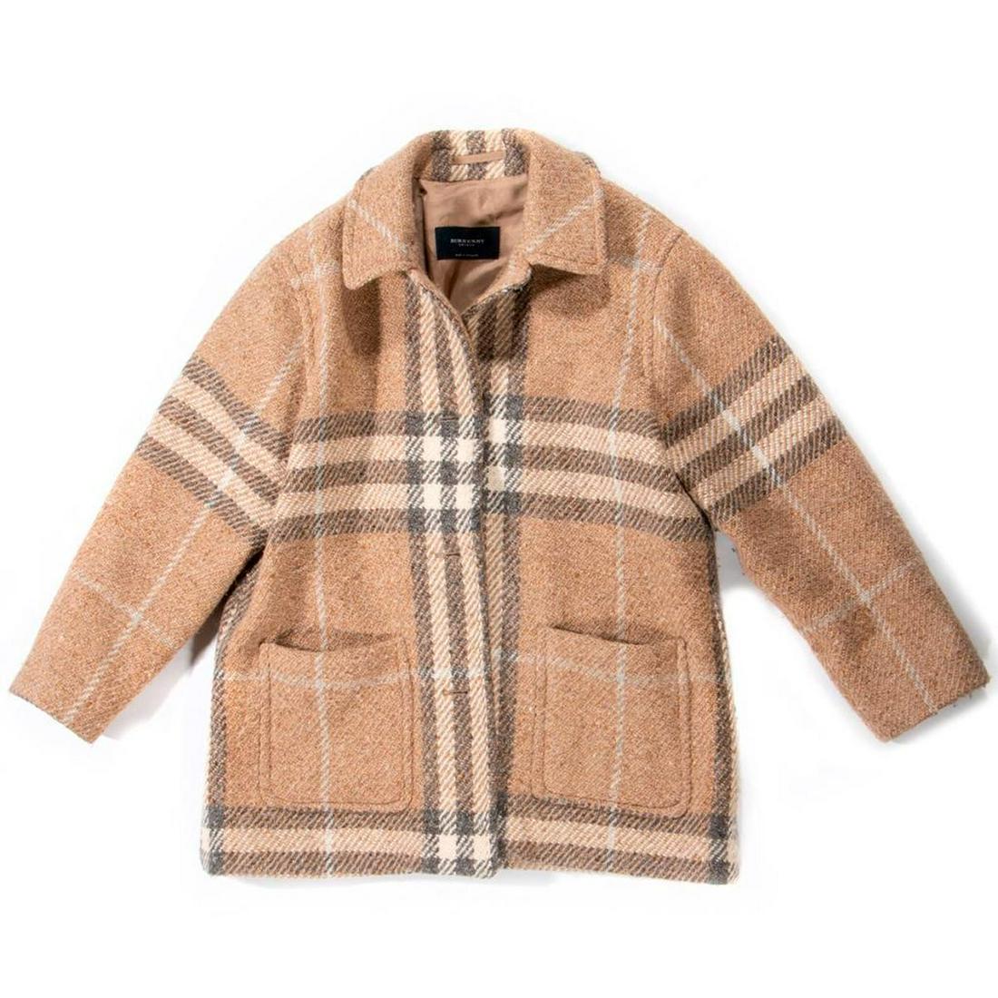 Burberry London Heavy Wool Coat: with front pockets; size UK 12, length: 33in.; normal waer with pilling Items are sold as is. Please inquire about condition if not otherwise stated.
