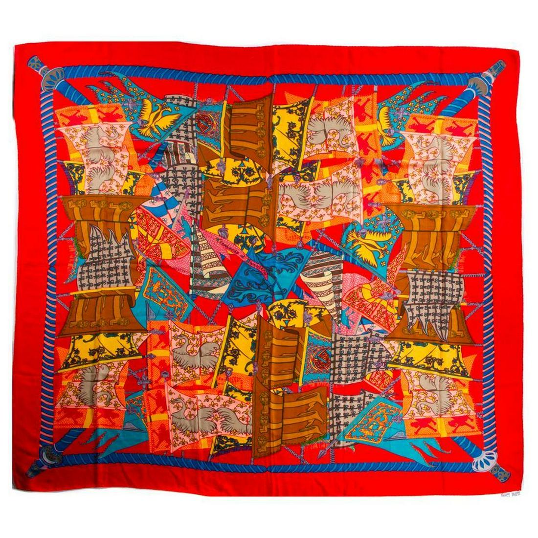 Hermes Cashmere & Silk Blend Shawl: Hermes Cashmere & Silk Blend Shawl. 65% Cashmere and 35% Silk. Measurements: 53" x 53" approximately. Condition: Good - Gently used with signs of wear, stains, light scent and small holes. All lots of