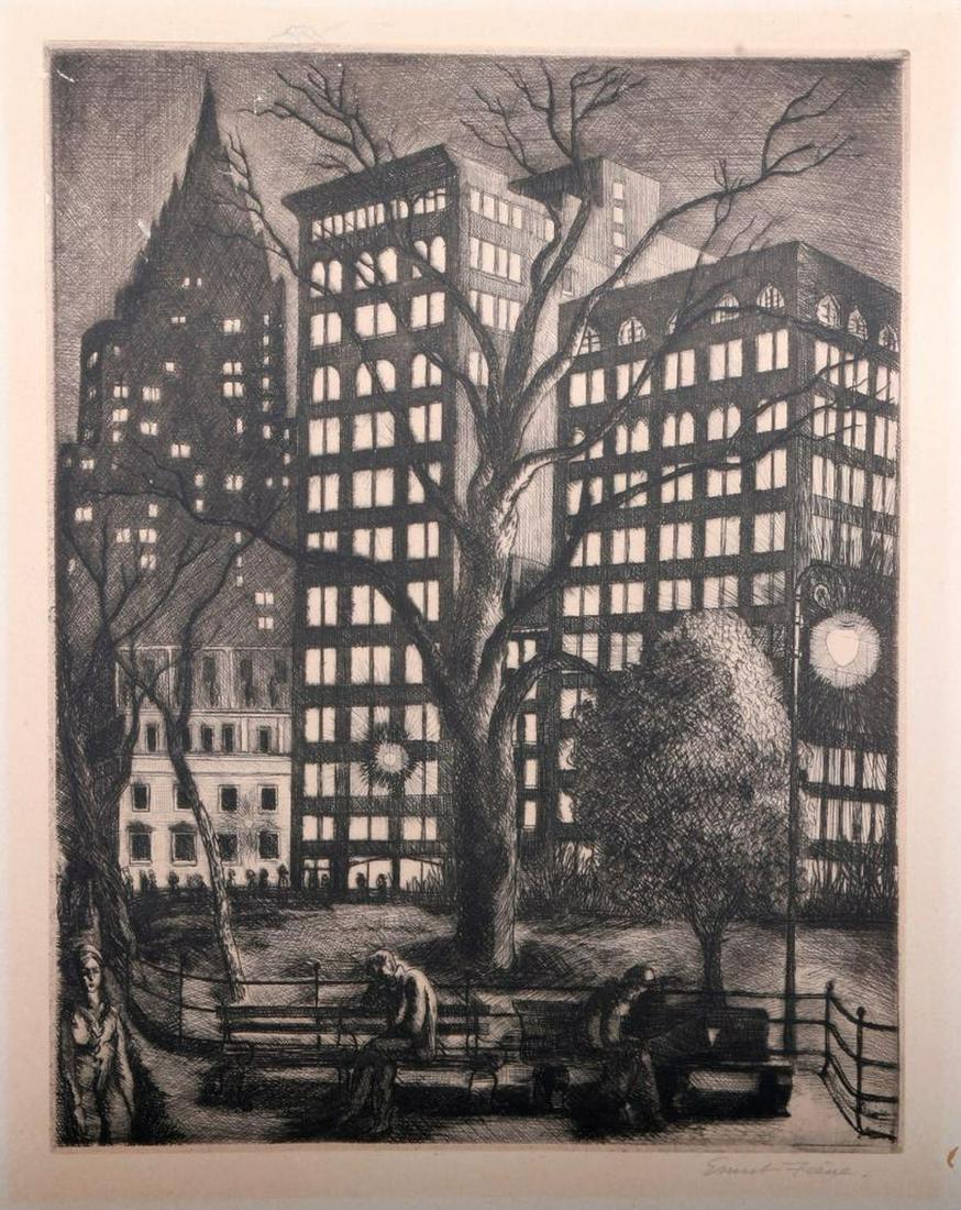 Ernest Feine (1898 - 1965). Peggy Bacon (1895 - 1987).: Artist: Ernest Feine (1898 - 1965). Peggy Bacon (1895 - 1987). Subject/Title: New York night scene. Antique Shop. Medium: Lithographs. Date Created: Mid