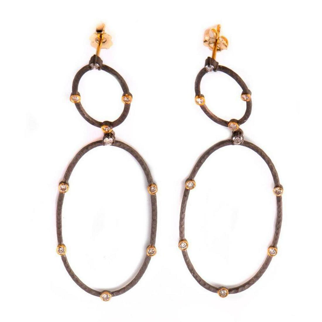 Pair of Diamond, 14k Gold & Blackened Silver Earrings (1 of 4)