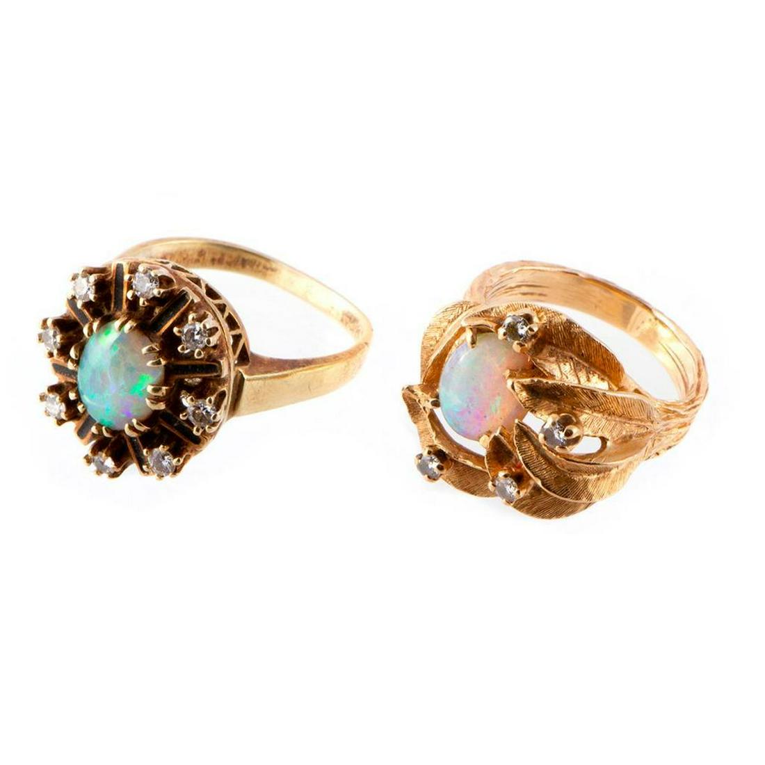 Two Opal, Diamond and 14k Gold Rings (1 of 9)