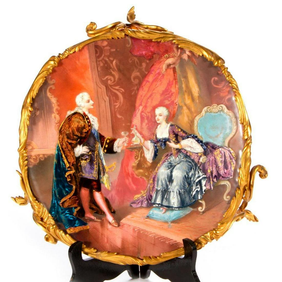 An enamel painted copper tray. (1 of 8)