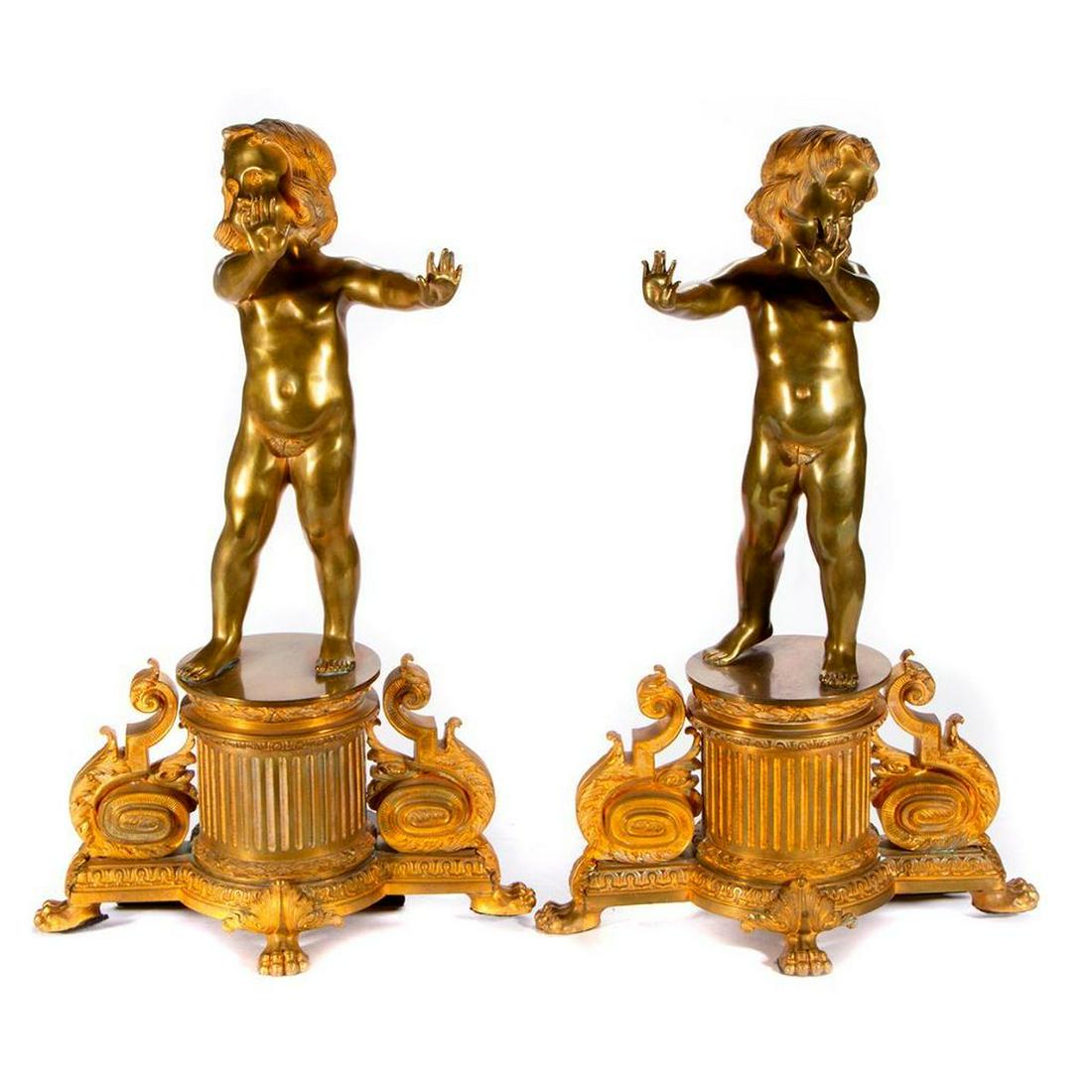 Pair of gilt metal andirons. (1 of 9)